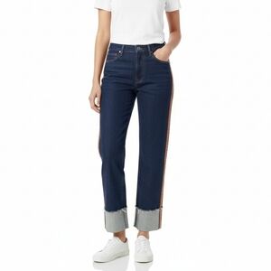 Mother The Duster Cuff Fray Jeans in All Cleaned Up Racer Side‎ Stripe Straight